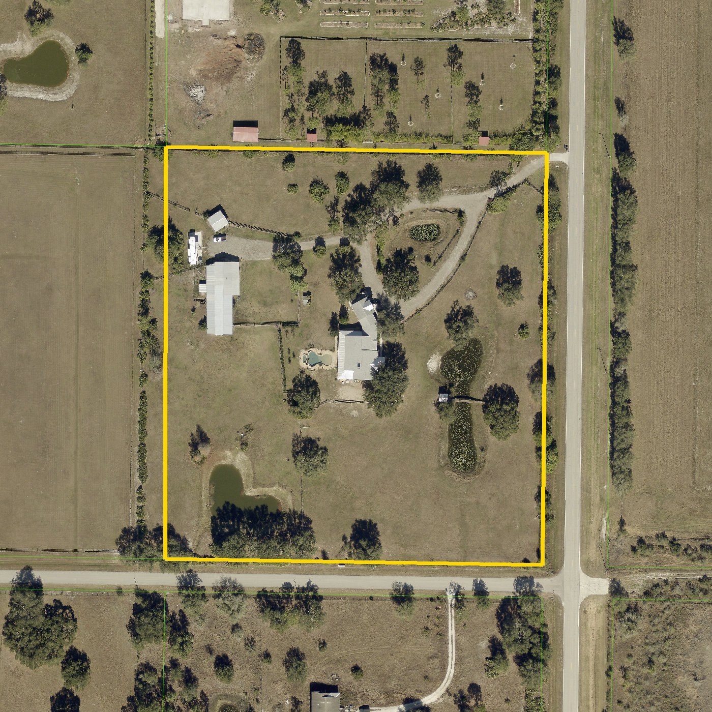 Aerial parcel map of 6808 CR 675 with 8.55-acre boundary outlined