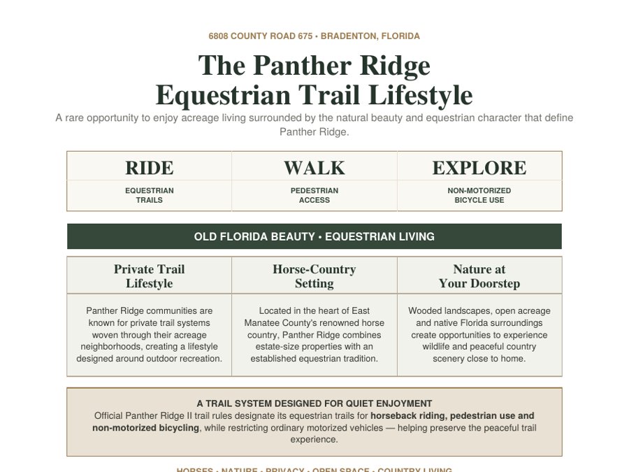 The Panther Ridge Equestrian Trail Lifestyle — trail system sheet